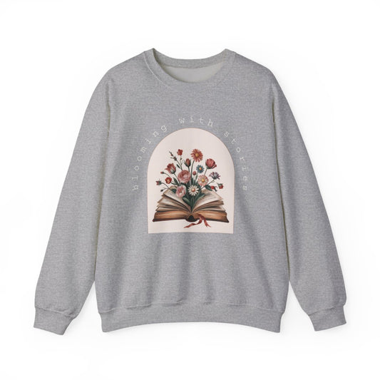 Blooming With Stories Open Book Flowers Design Sweatshirt - MagicMerchEmporium