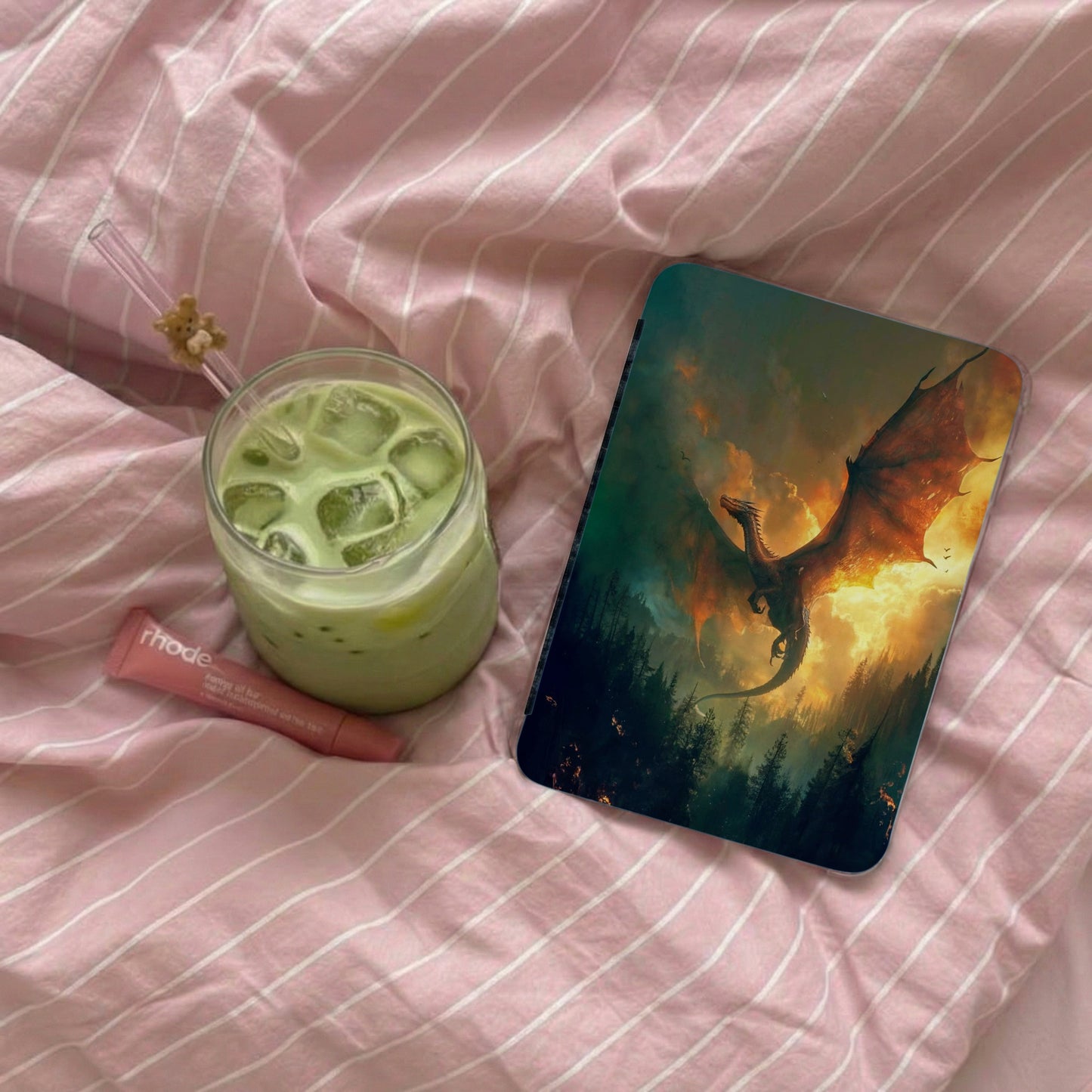 Flying Dragon Art Striped Sheet Green Drink Product Type
