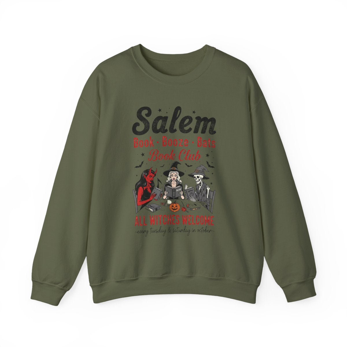 Salem Book Booze Bats Book Club Halloween Sweatshirt