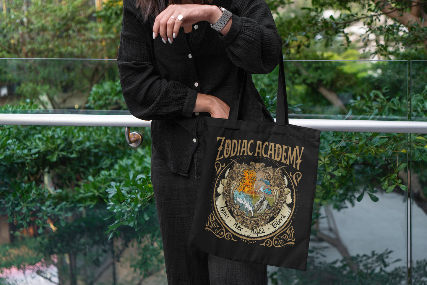 🛡️ Zodiac Academy House Crest Tote – Elemental Fae Fantasy Bag for Fans of the Vega Twins 🔥🌊🌪️🌍