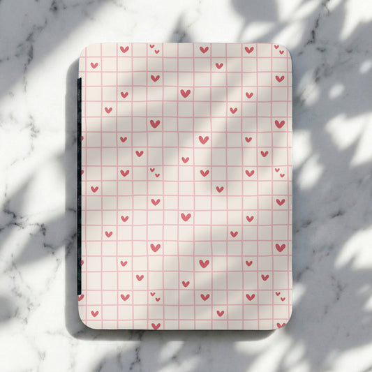 Pink Grid with Hearts Custom Printed Notebook