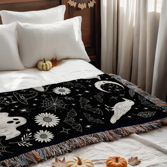 Black Cat & Raven Halloween Blanket