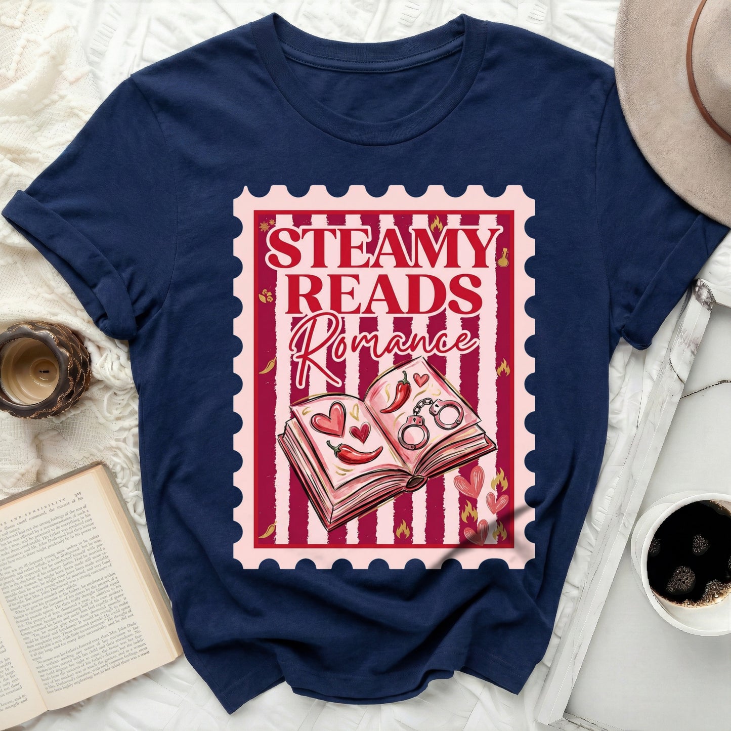Steamy Reads Romance Book Lover Graphic product type
Steamy Reads
Romance Book
Book Lover Gift
Spicy Reader
Graphic Tee
Navy Blue Shirt
TShirt Design
Chili Pepper
Handcuffs Art
Heart Design
Bookworm Style
Literary Fashion
Novel Fan
Book Club Attire
Erotic Romance
Smut Reader
Hot Reads
Fiction Lover
Adult Romance
Reading Apparel