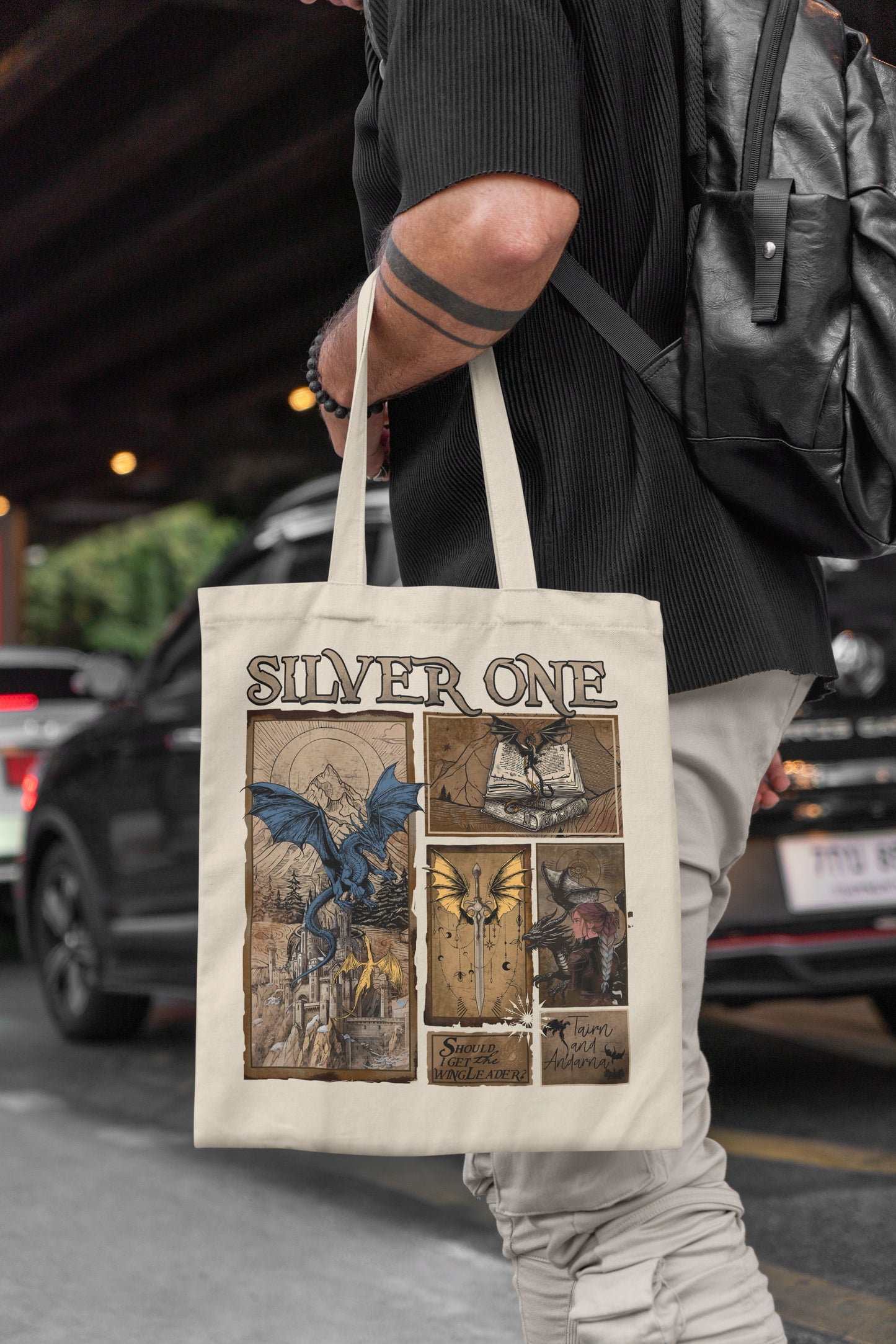🖤 Silver One Tote Bag – Fourth Wing Dragon Rider Fantasy Merch ⚔️