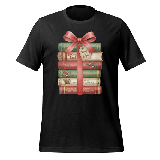 Merry Bright Christmas Book Stack Print T-shirt