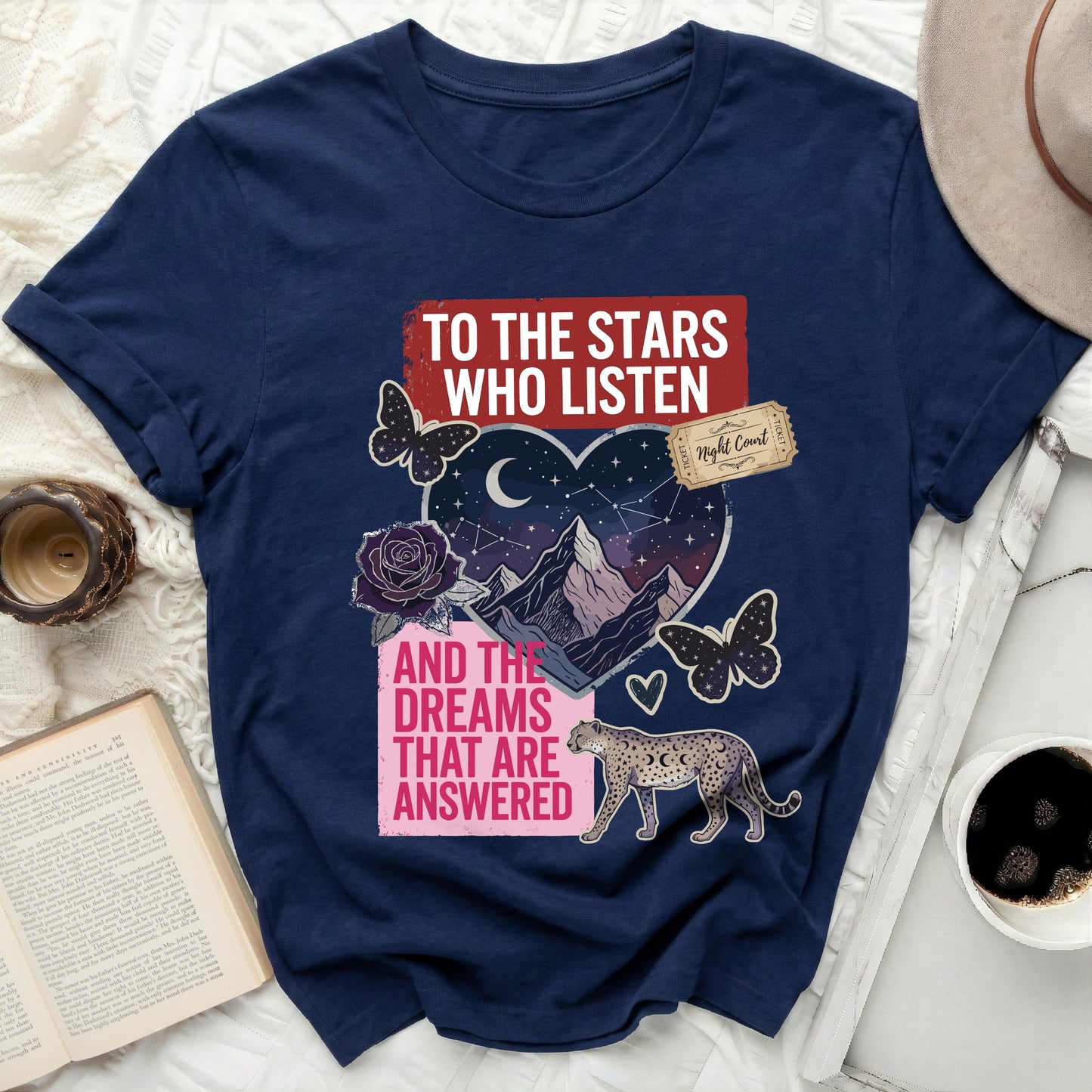 To The Stars Who Listen And The Dreams That Are Answered product type
Stars
Dreams
Listen
Answered
Night Court
Mountains
Leopard
Butterfly
Rose
Moon
Constellation
Celestial
Fantasy
Magical
Bookish
Aesthetic
Dark Academia
Boho
Graphic Tee
Apparel