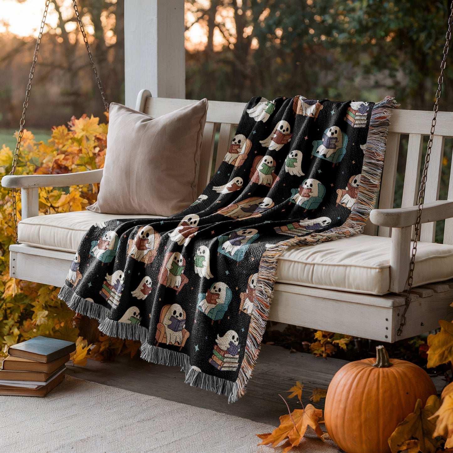 ACOTAR Ghost Reading Woven Throw Blanket