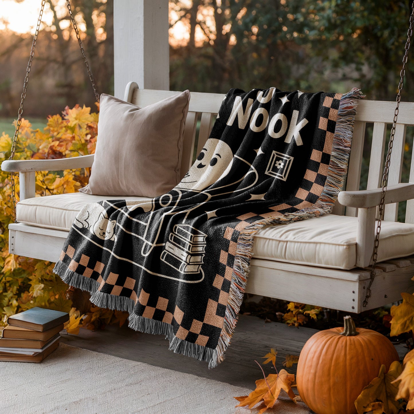 Cozy Book Nook Ghost Woven Blanket
