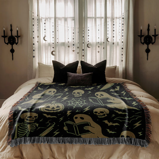 Greenish Spooky Ghost & Skeleton Blanket