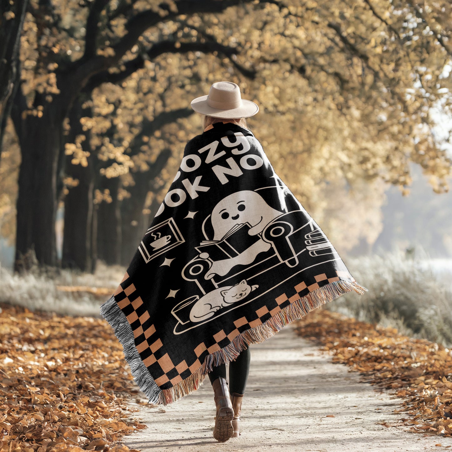 Cozy Book Nook Ghost Woven Blanket