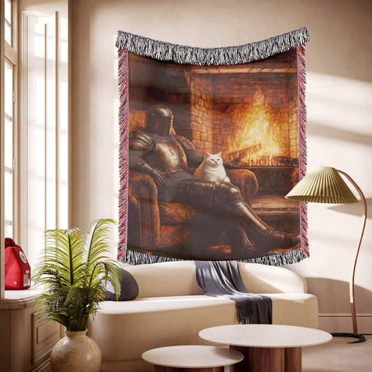 Knight & Cat Cozy Woven Throw Blanket - MagicMerchEmporium