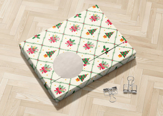 Christmas Wrapping Paper Roll with Trees & Holly