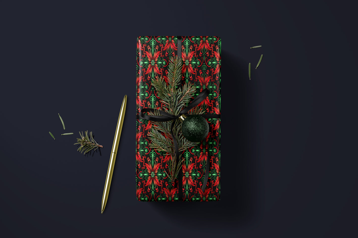 Luxury Red & Green Damask Wrapping Paper