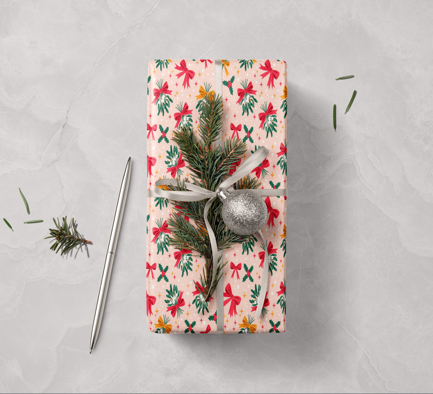 Mistletoe and Bows Wrapping Paper