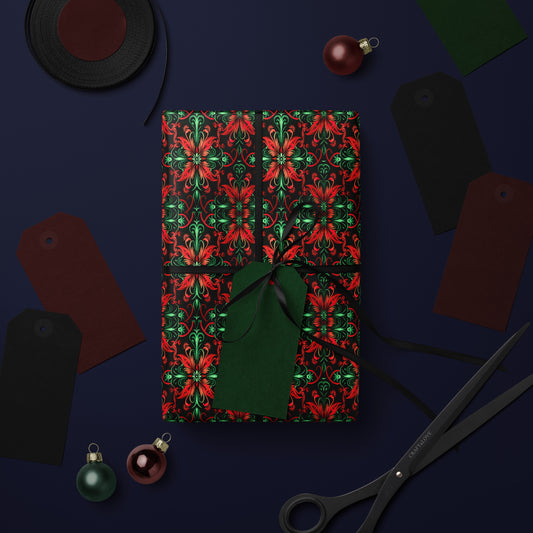 Luxury Red & Green Damask Wrapping Paper