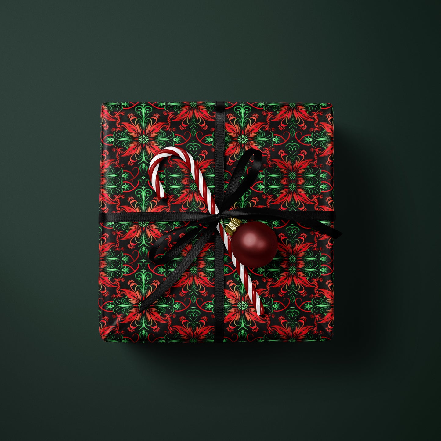 Luxury Red & Green Damask Wrapping Paper