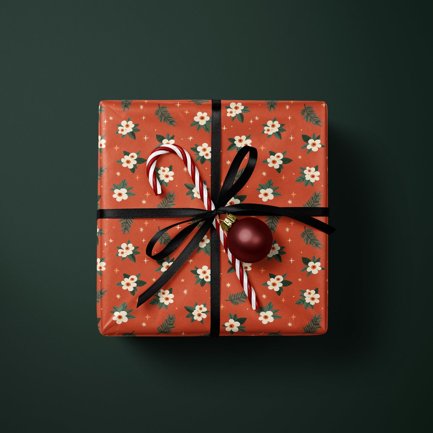 Floral Gift Wrap with Pine & Stars