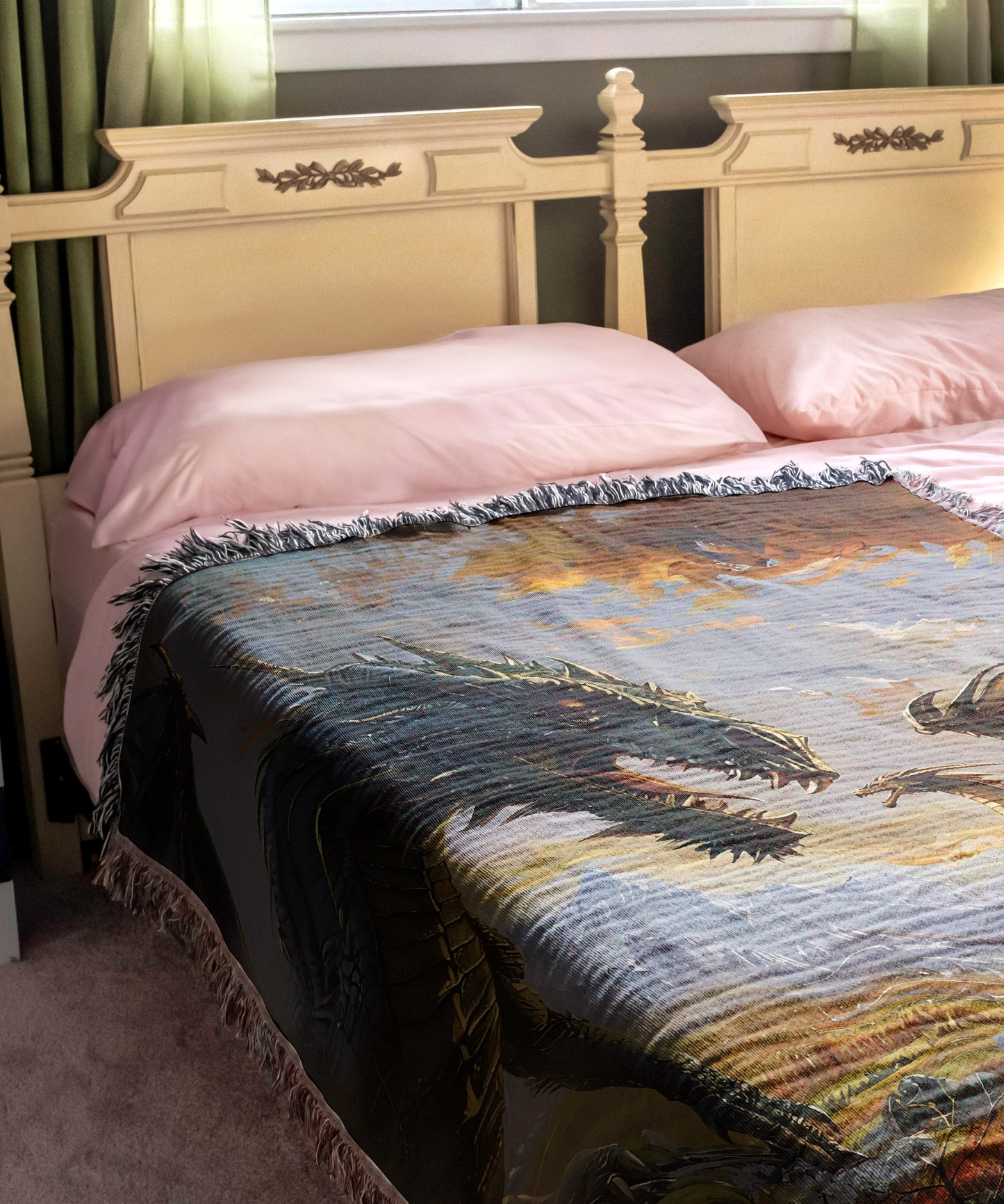 Black & Gold Dragons Woven Throw Blanket