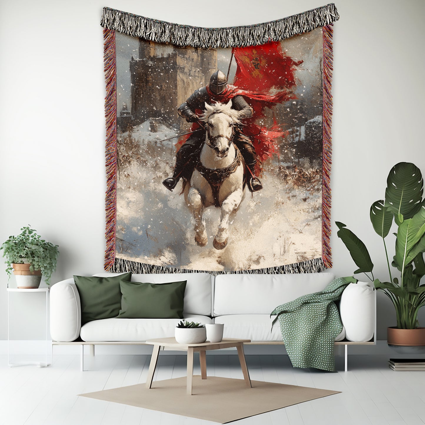 Medieval Knight Woven Throw Blanket – Bold Castlecore Decor for Fantasy Lovers