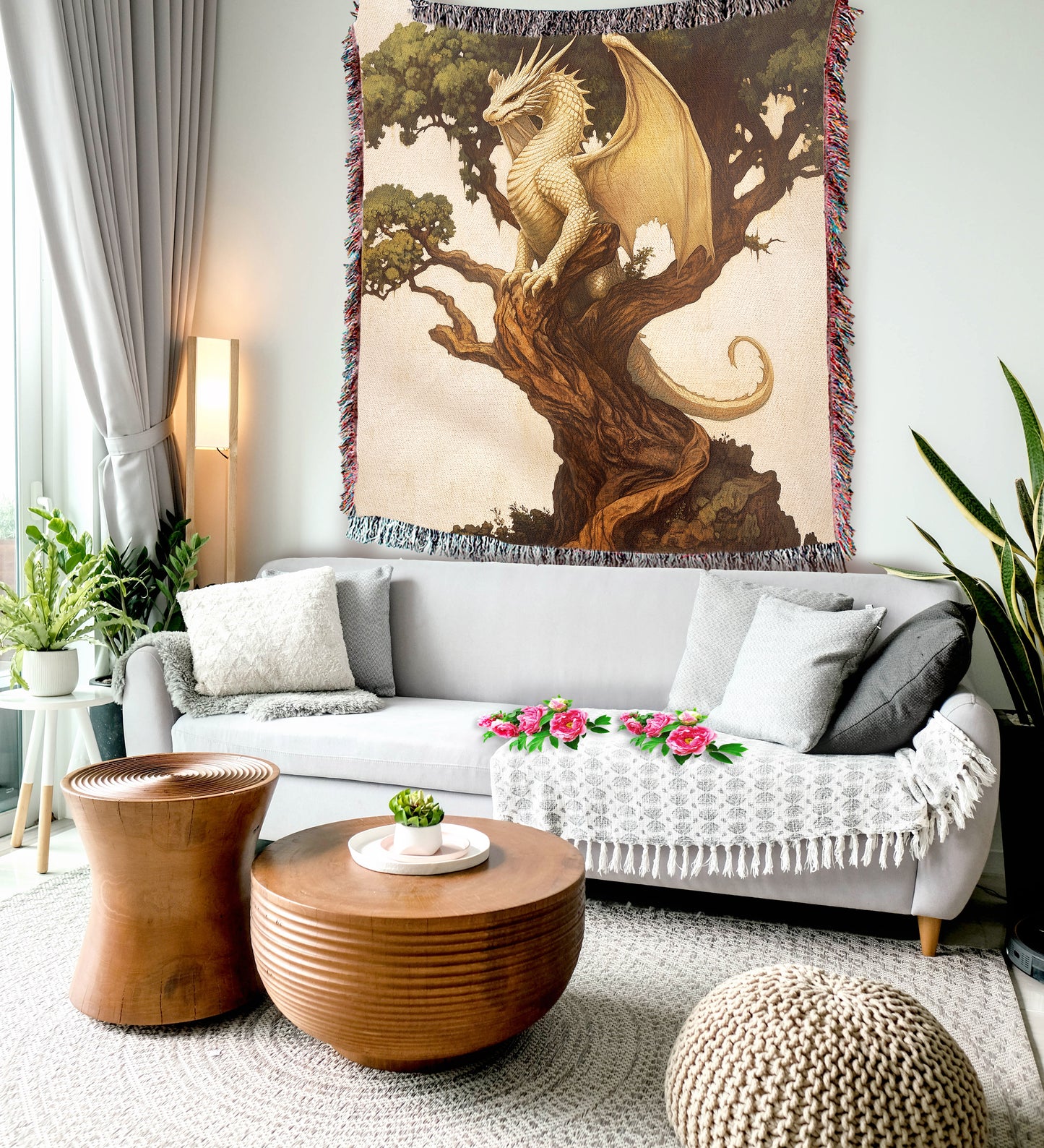 Mystical Dragon Woodland Woven Throw Blanket