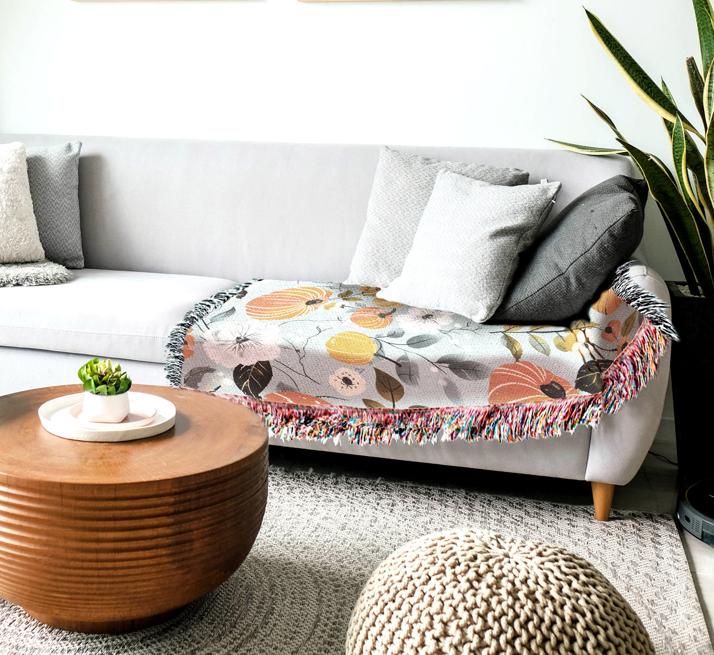 Pumpkin & Floral Fall Woven Throw Blanket - MagicMerchEmporium