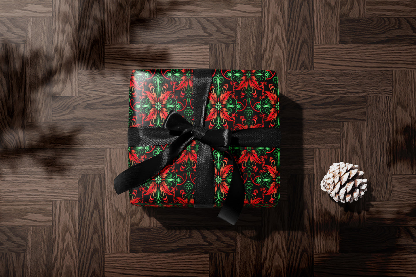 Luxury Red & Green Damask Wrapping Paper