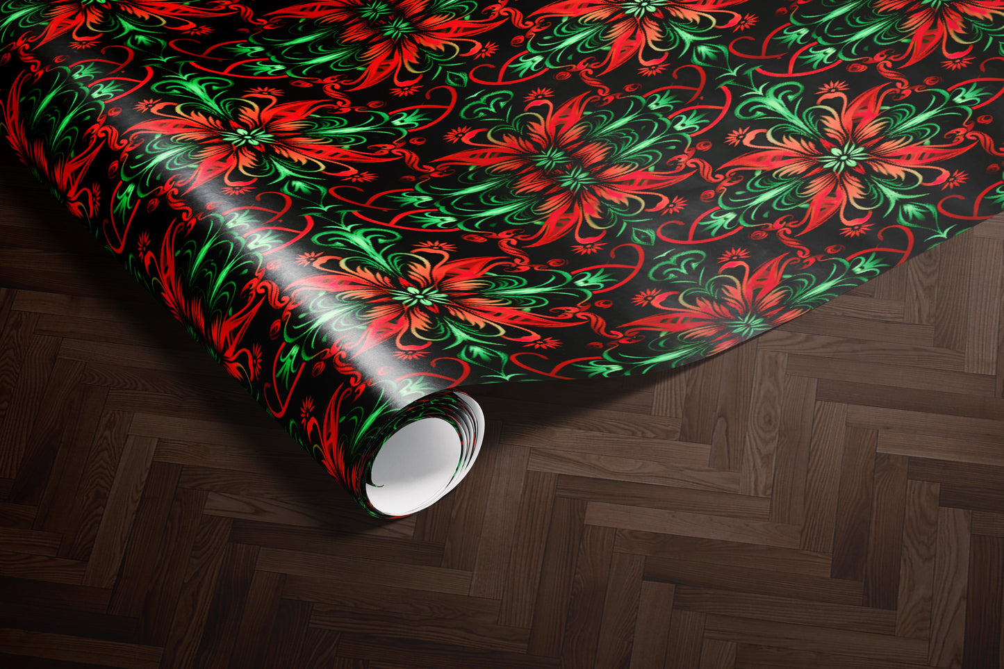 Luxury Red & Green Damask Wrapping Paper