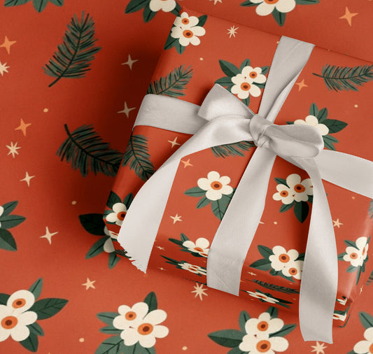 Floral Gift Wrap with Pine & Stars