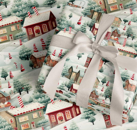 Snowy Winter Town Wrapping Paper