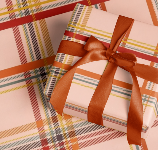 Peach Plaid Wrapping Paper