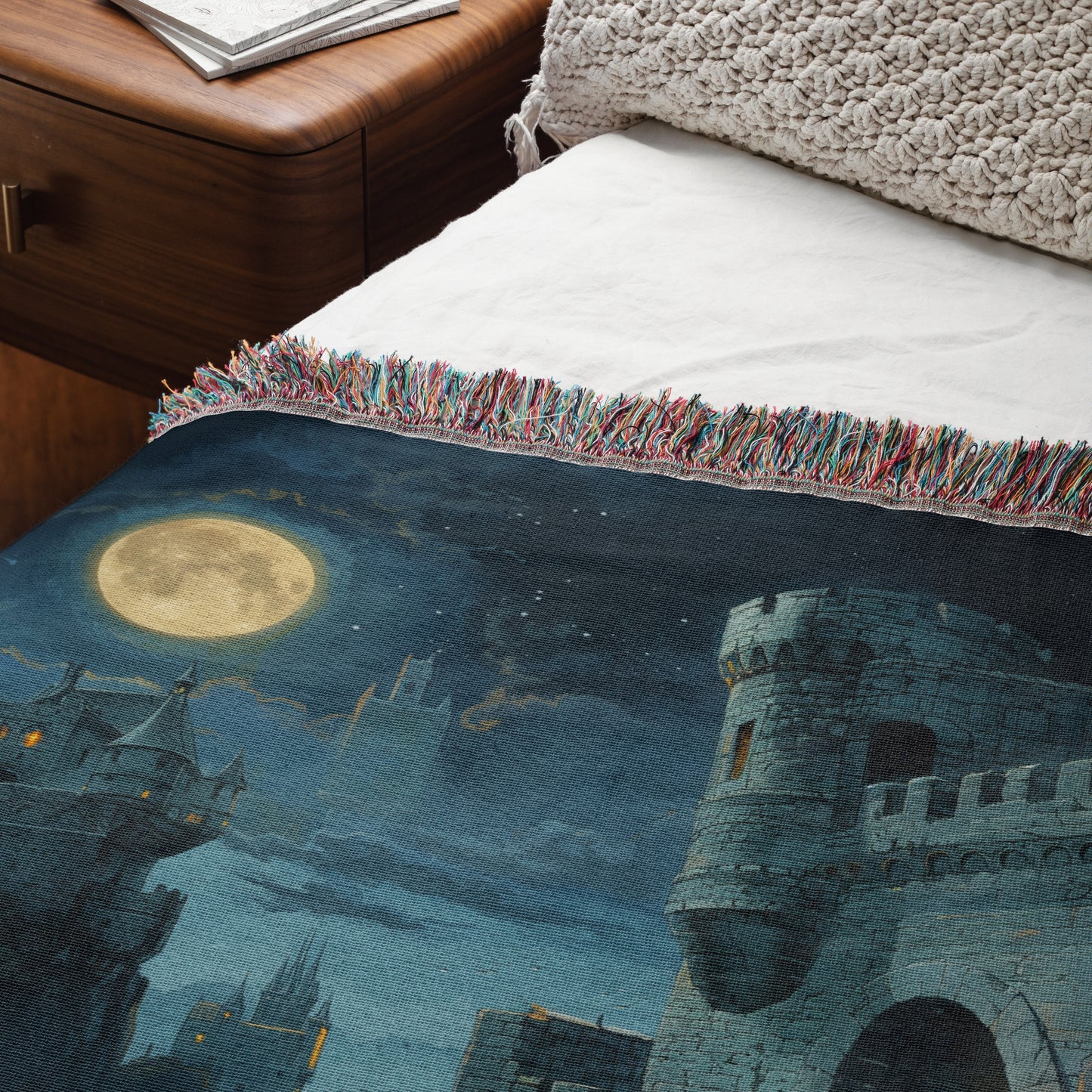 Gothic Cat Moonlight Woven Throw Blanket - MagicMerchEmporium