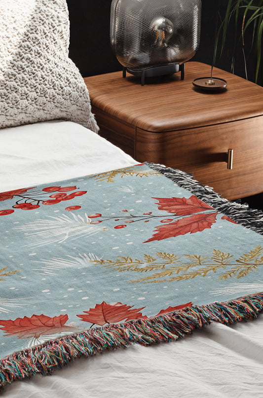 Winterberry & Pine Christmas Woven Throw Blanket