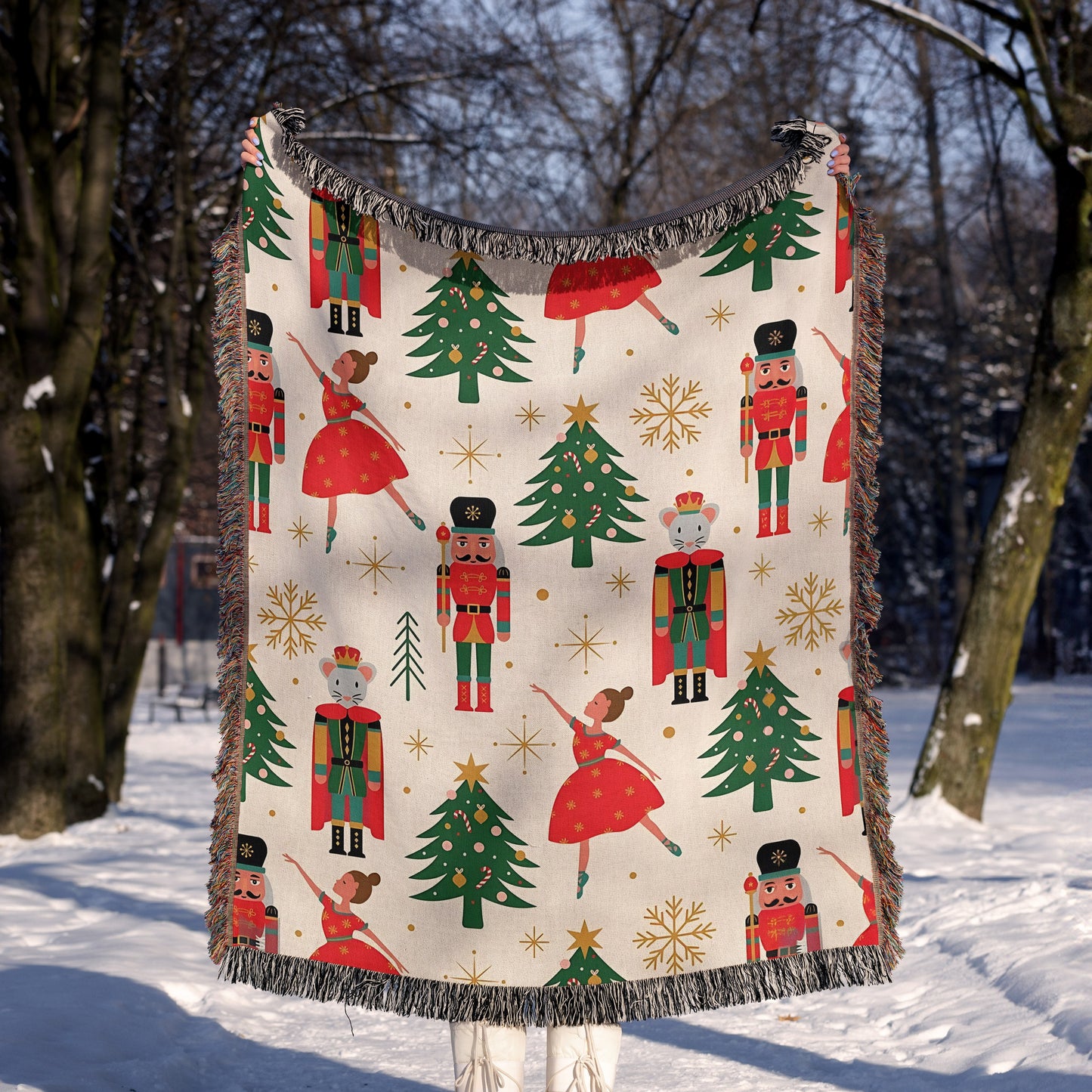 Nutcracker Xmas Woven Throw Blanket