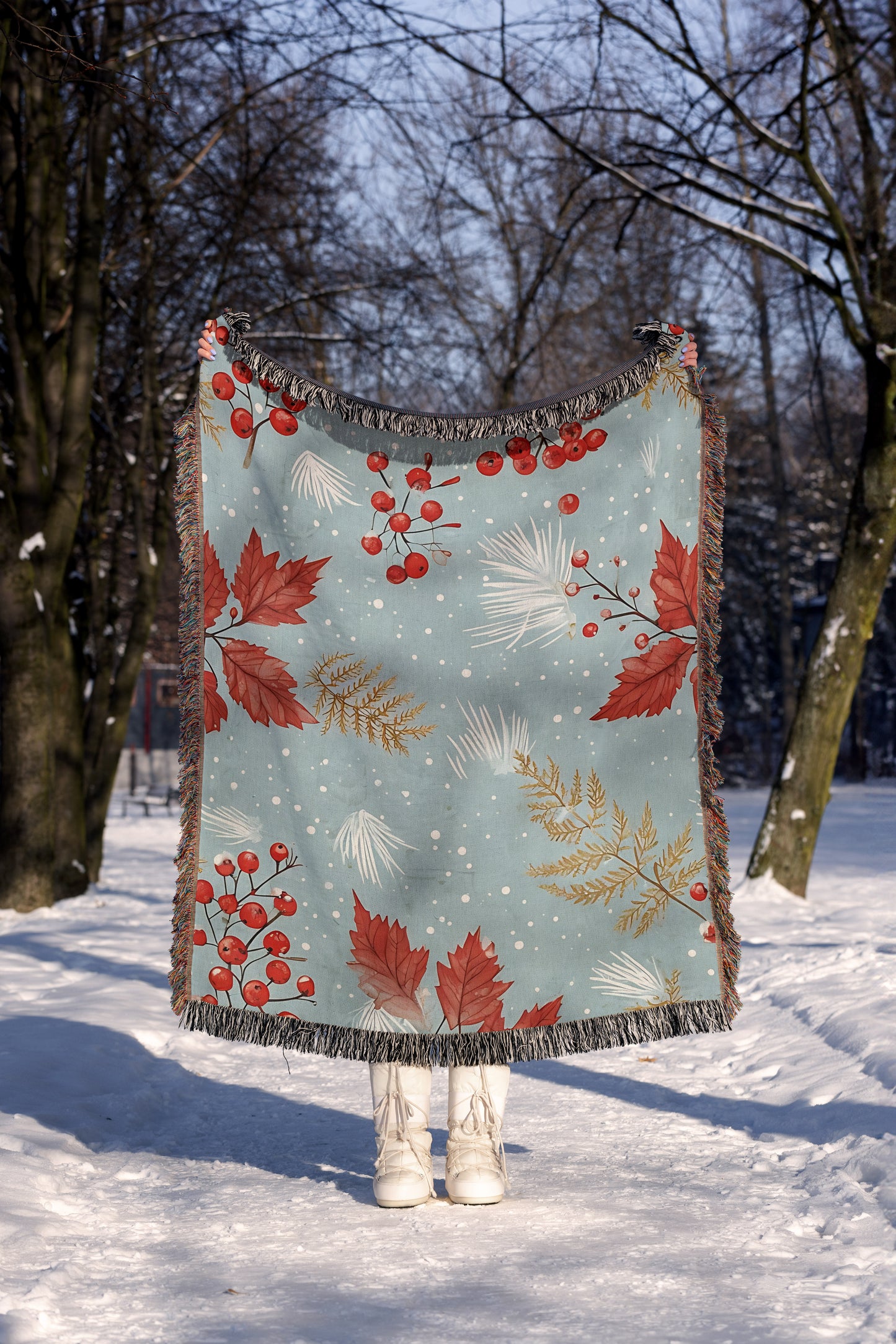 Winterberry & Pine Christmas Woven Throw Blanket