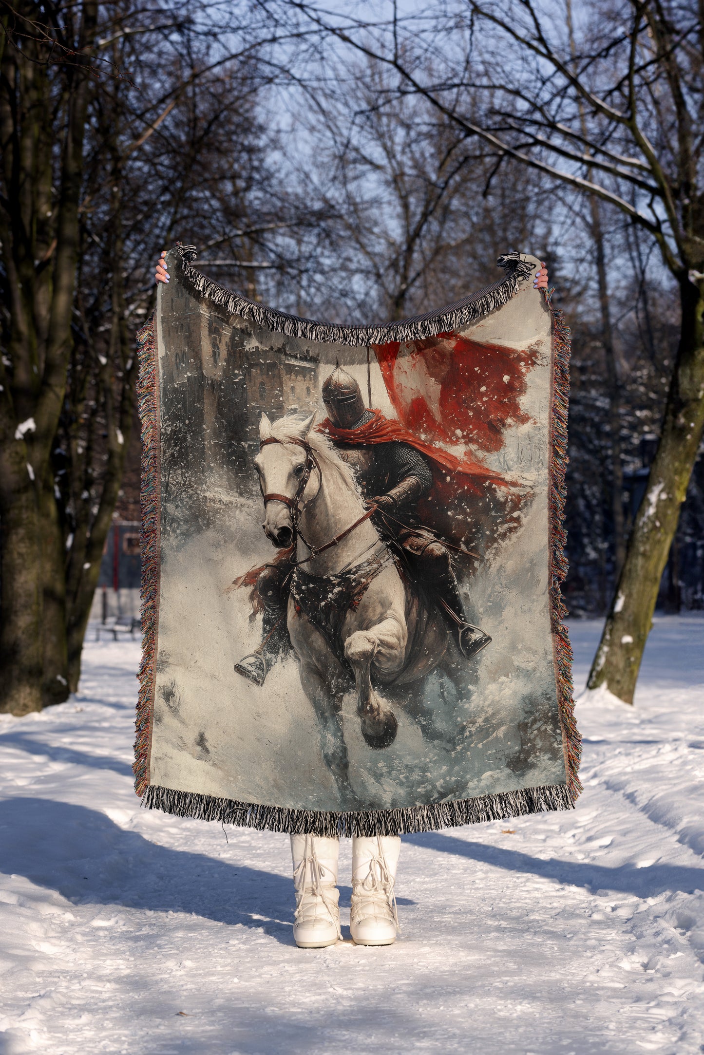 Medieval Knight Woven Throw Blanket – A Bold Statement of Strength and Honor