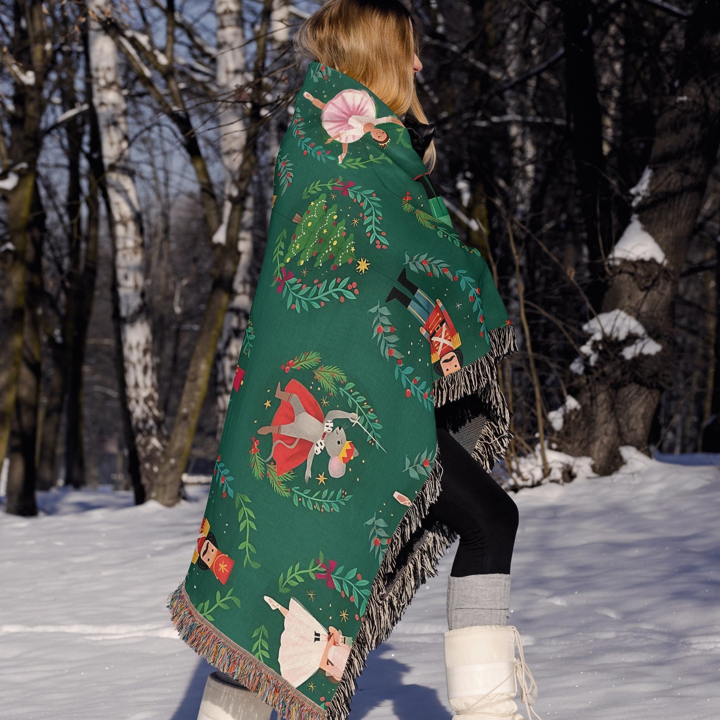 Nutcracker Ballet Christmas Woven Throw Blanket