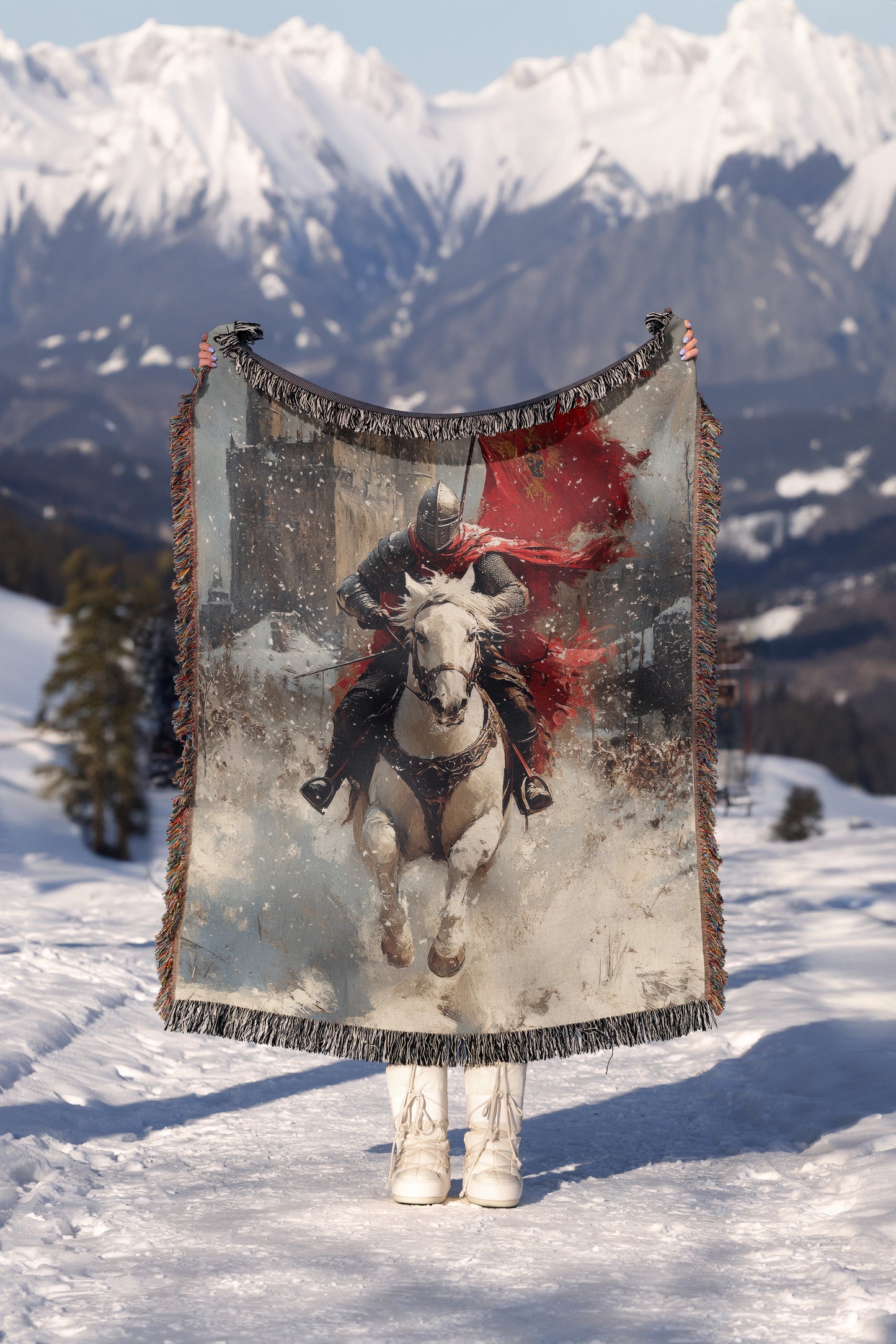 Medieval Knight Woven Throw Blanket – Bold Castlecore Decor for Fantasy Lovers