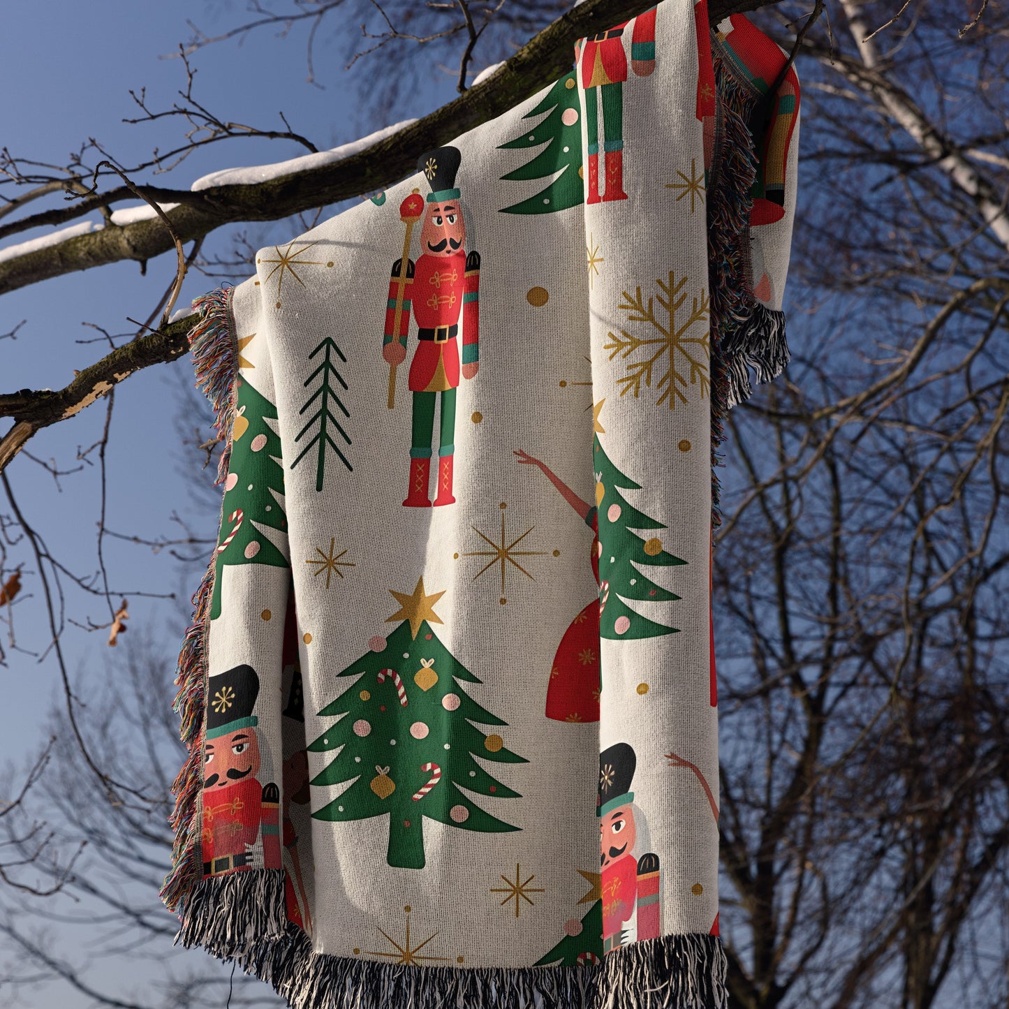 Nutcracker Xmas Woven Throw Blanket