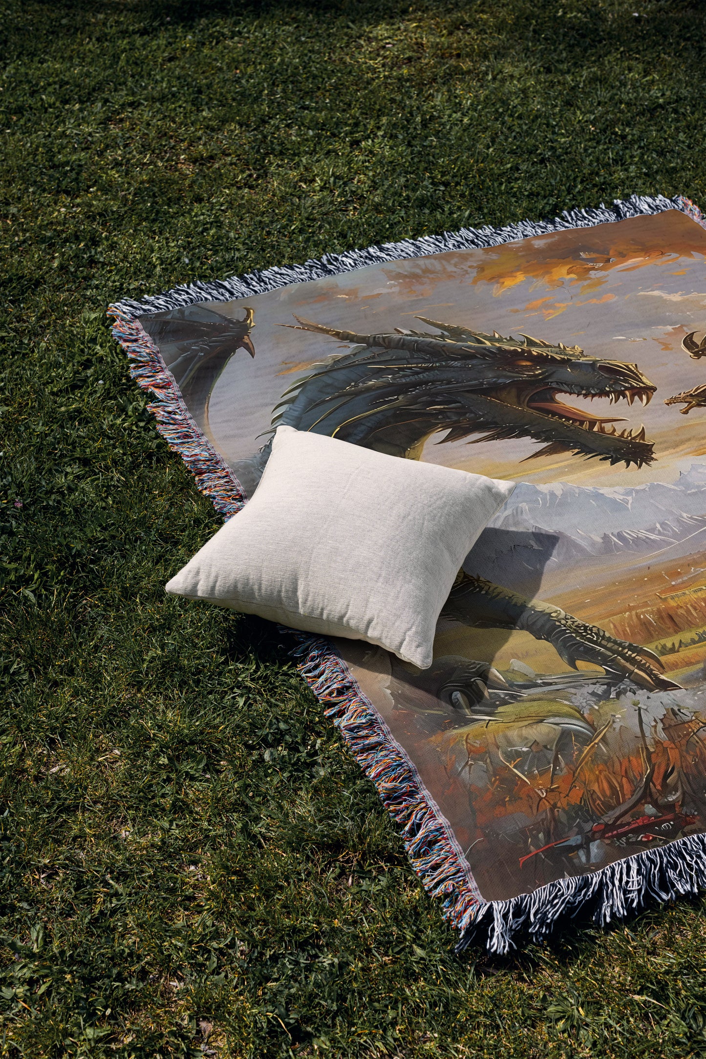 Black & Gold Dragons Woven Throw Blanket
