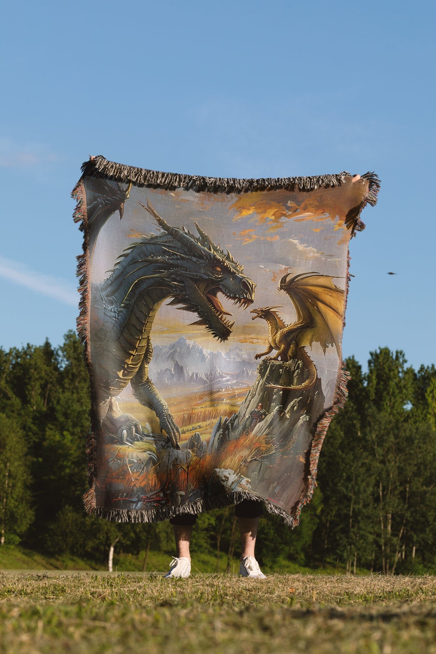 Black & Gold Dragons Woven Throw Blanket