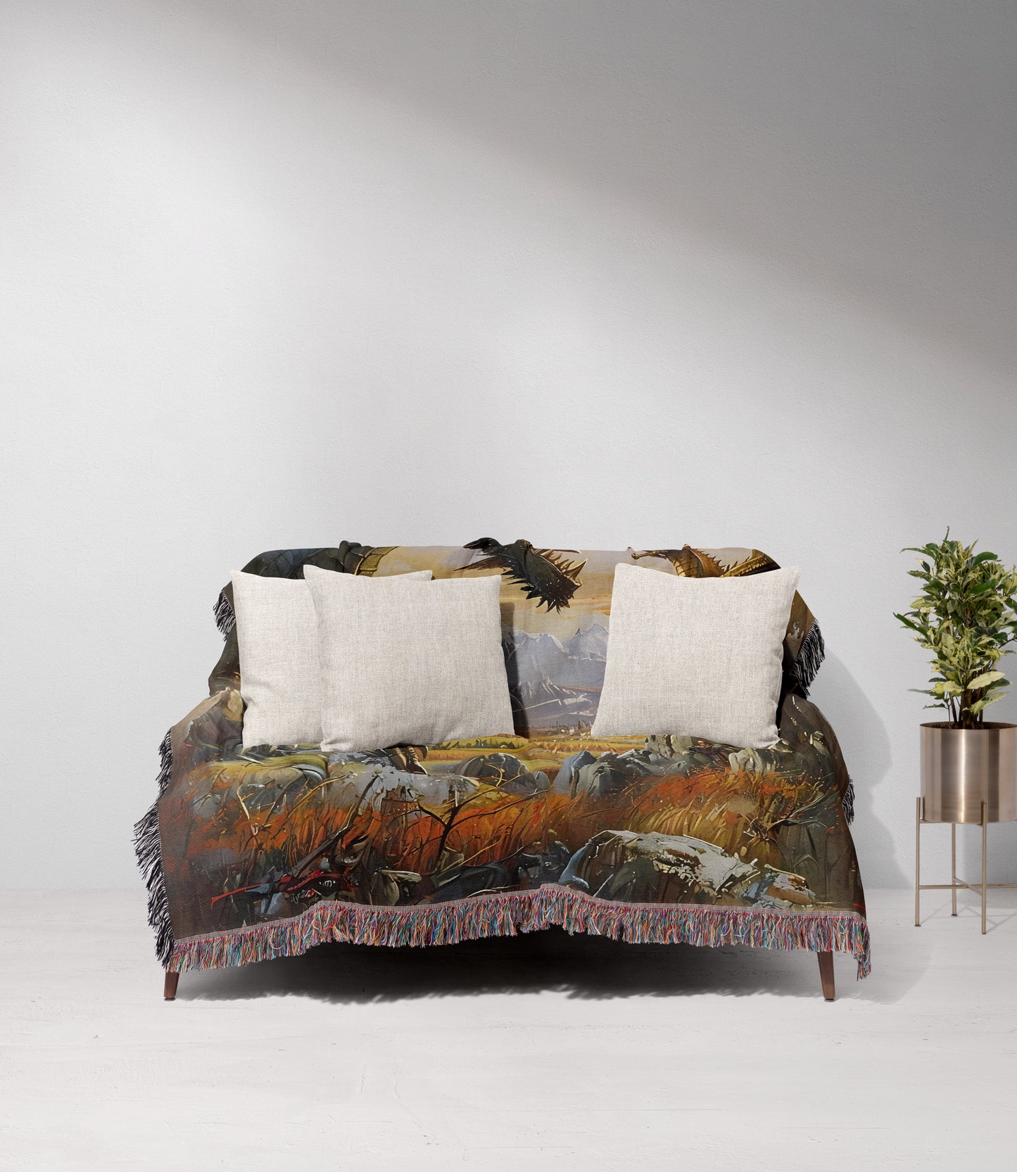 Black & Gold Dragons Woven Throw Blanket