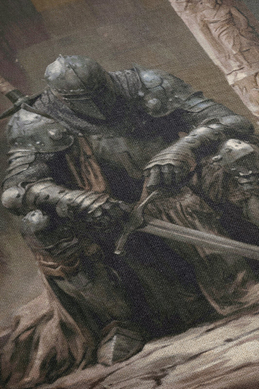 The Contemplative Knight Woven Throw Blanket - MagicMerchEmporium