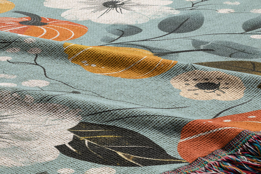 Pumpkin & Floral Fall Woven Throw Blanket - MagicMerchEmporium