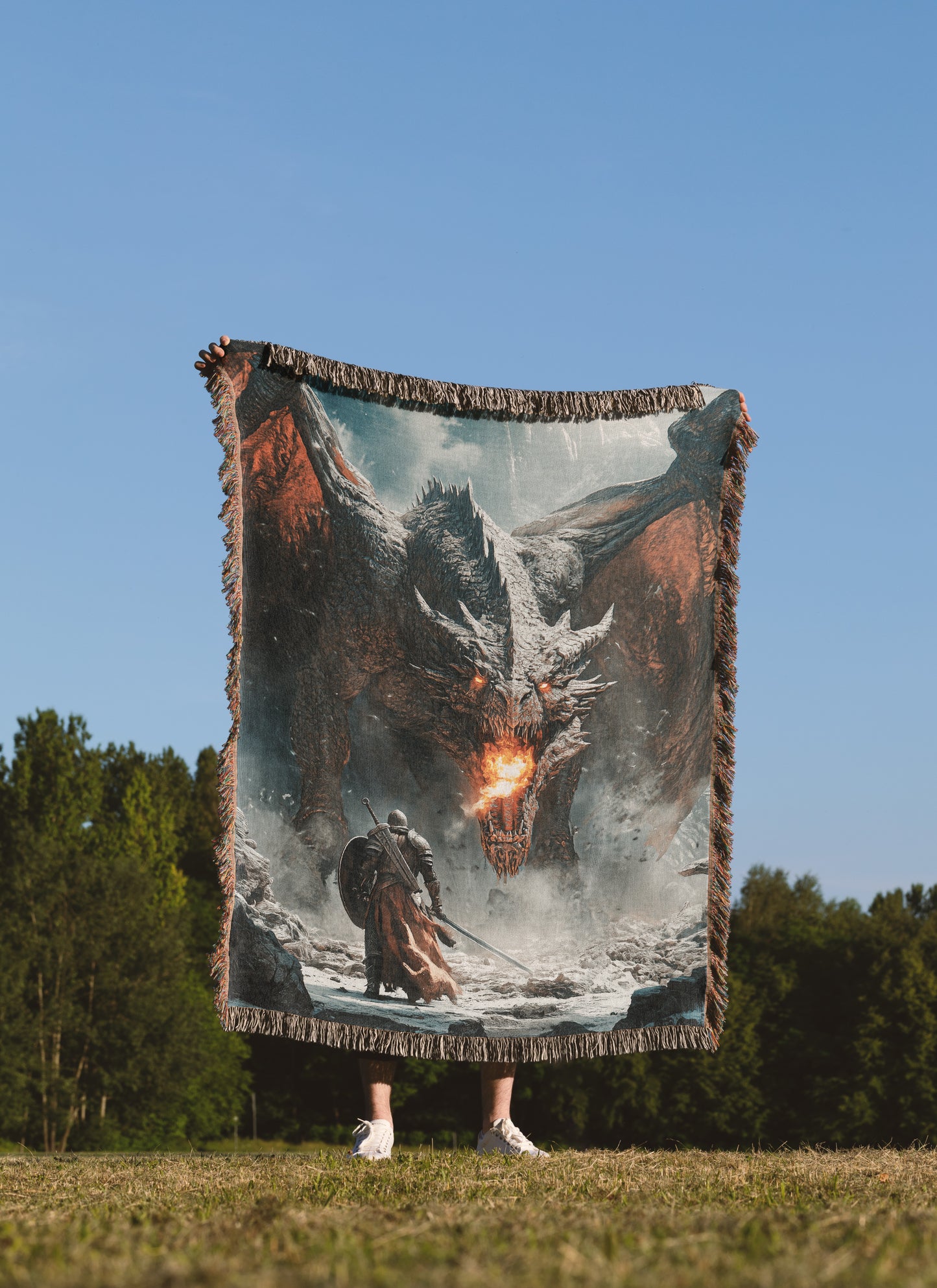 Dragon vs Knight Woven Throw Blanket