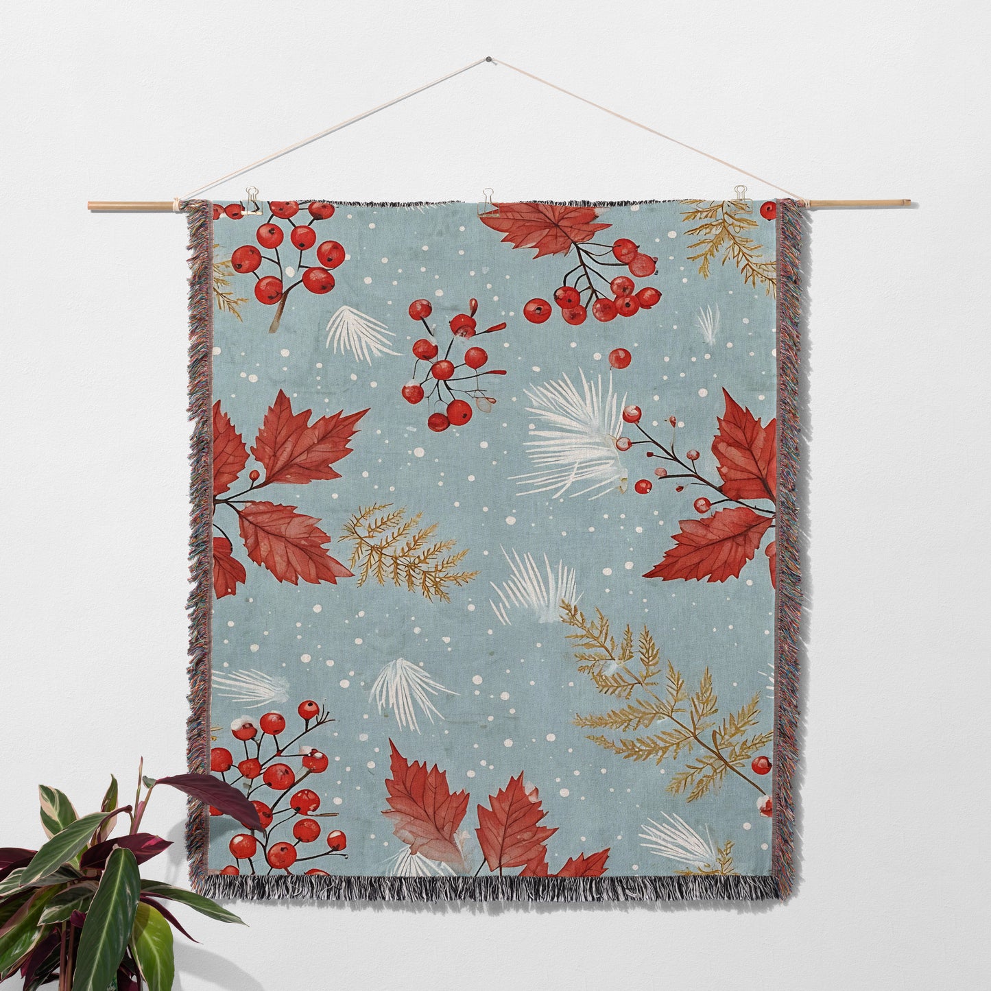 Winterberry & Pine Christmas Woven Throw Blanket