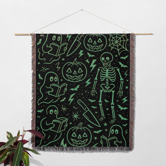 Green Halloween Woven Blanket