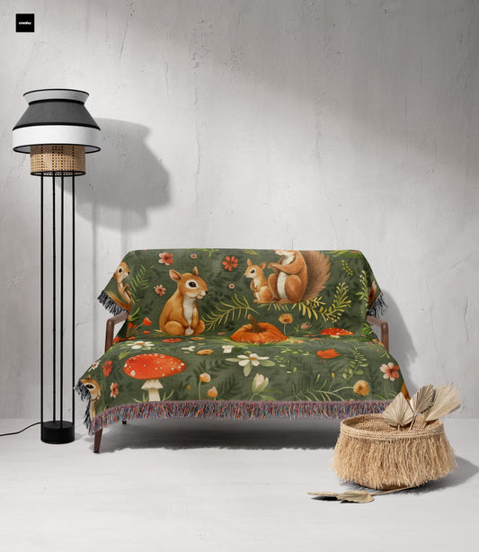 Woodland Creatures Woven Throw Blanket - MagicMerchEmporium