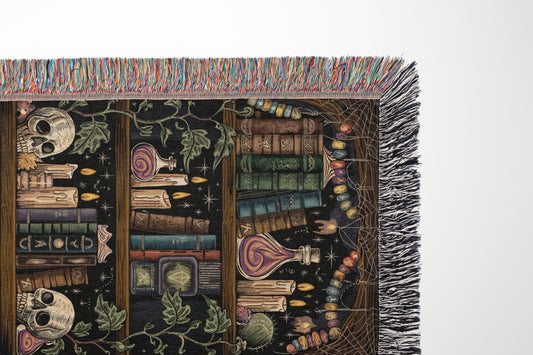 Enigmatic Witch's Library Woven Throw Blanket - MagicMerchEmporium