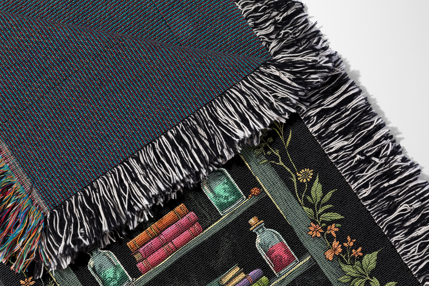 Enchanted Apothecary Bookshelf Woven Throw Blanket - MagicMerchEmporium