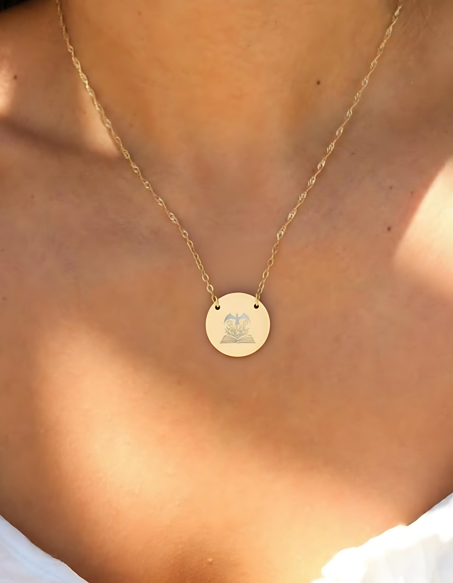 Dragon Above The Book Flowers Circle Necklace - MagicMerchEmporium